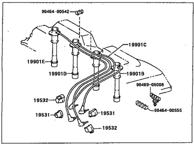 Toyota 90919-22387 Cord Set, Coil & Spark, W/Resistive